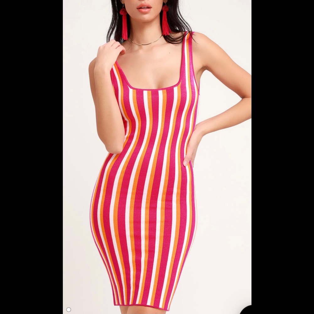 Nayeli Striped Sleeveless Bodycon Sweater Dress Sz Med